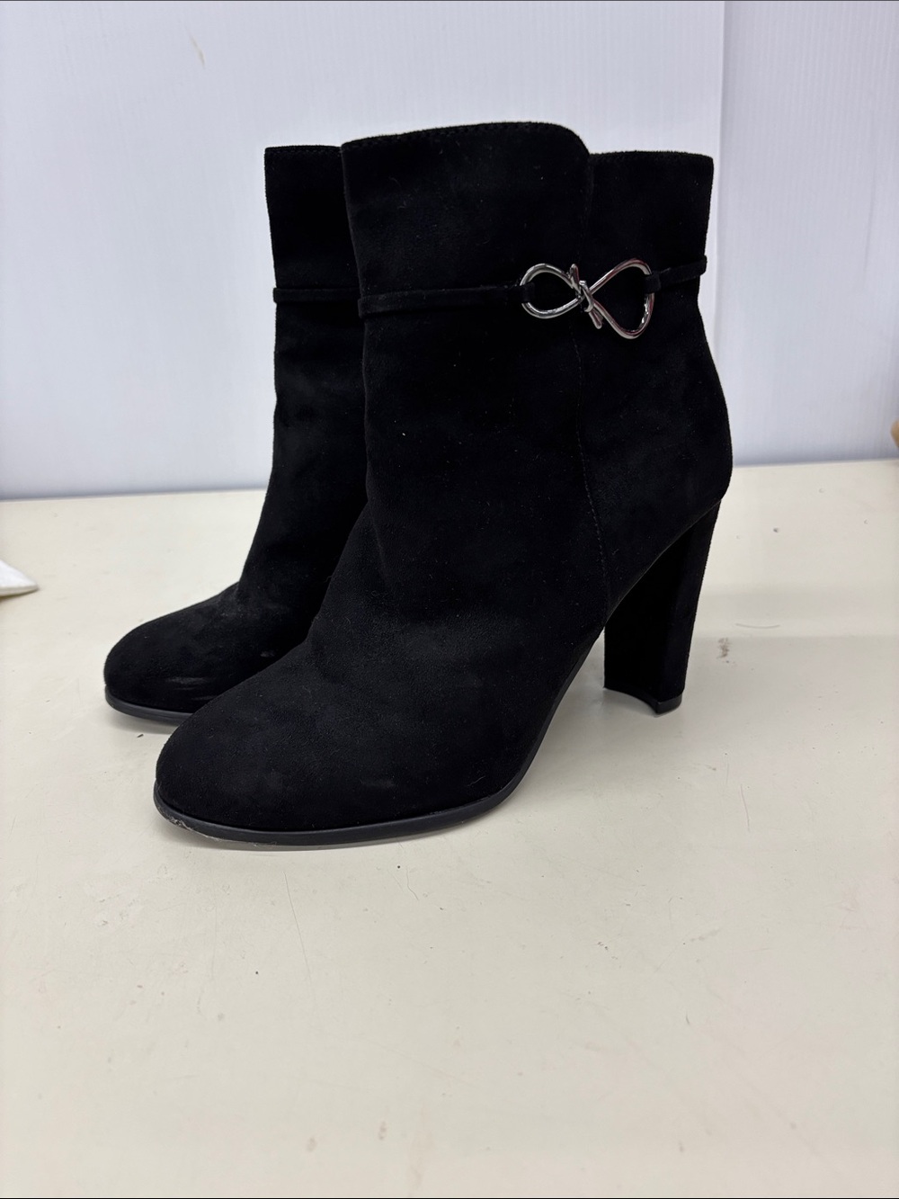Impo Black Suede Ankle Booties with Metal Loop Accent